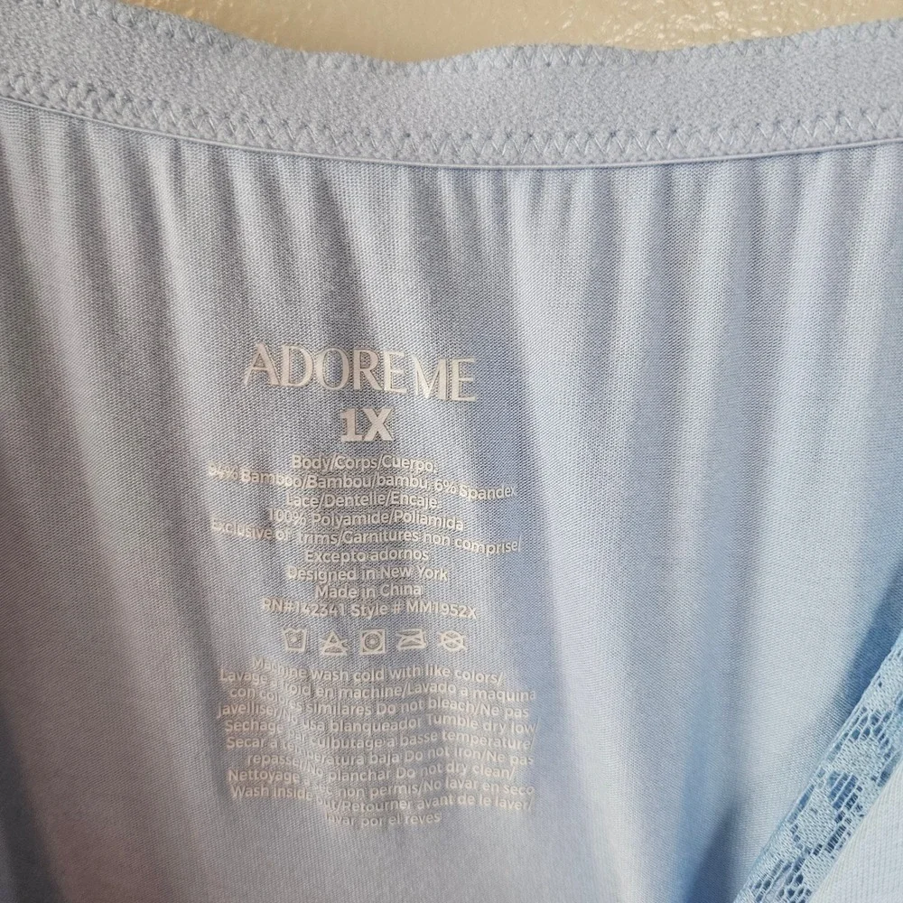 Adore Me Kamryn Blue Slip Chemise Nightgown Sz 1X Light Blue Lace Side Jersey - Picture 4 of 7